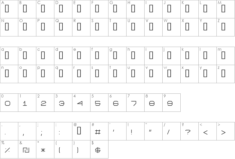 Gagua Light font character map preview