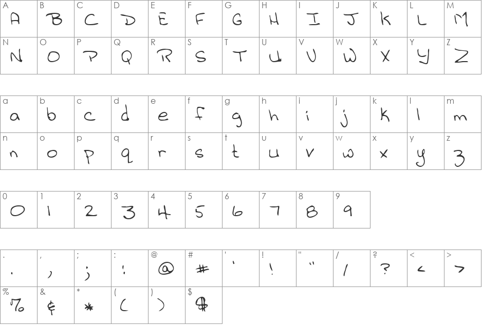 Gaines font character map preview