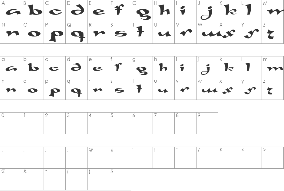 Gaivota font character map preview