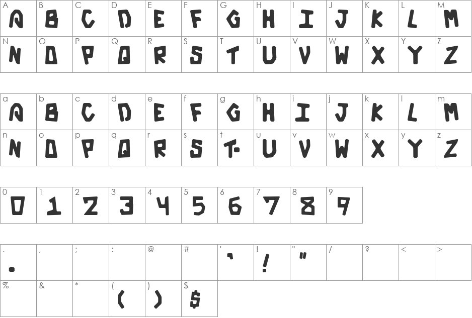 Galactic font character map preview