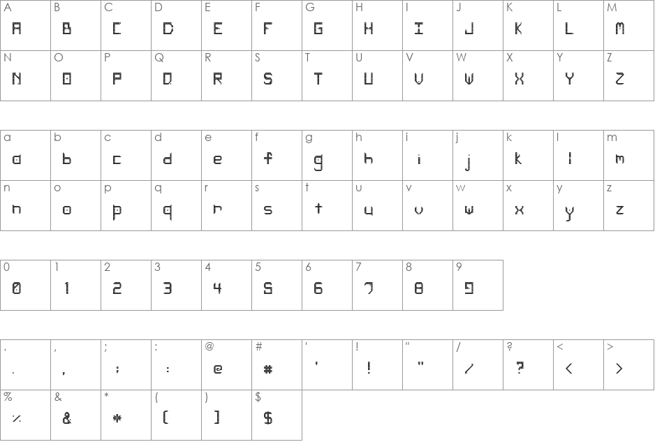 Galactic font character map preview