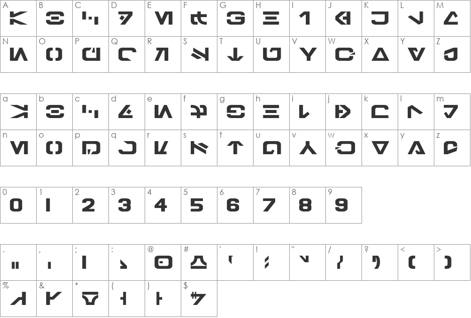 Galactic Basic font character map preview