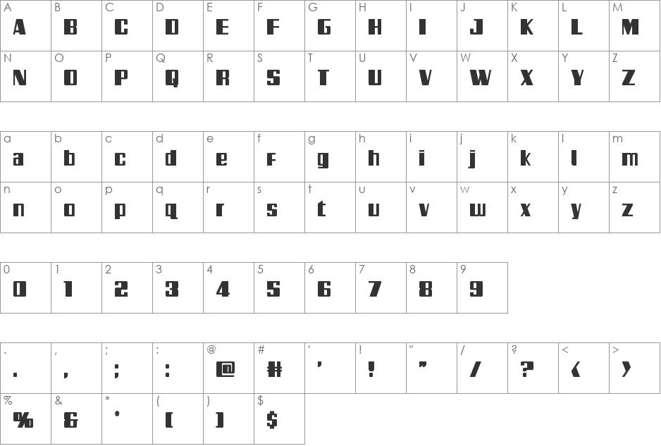 Galactic Storm Condensed font character map preview