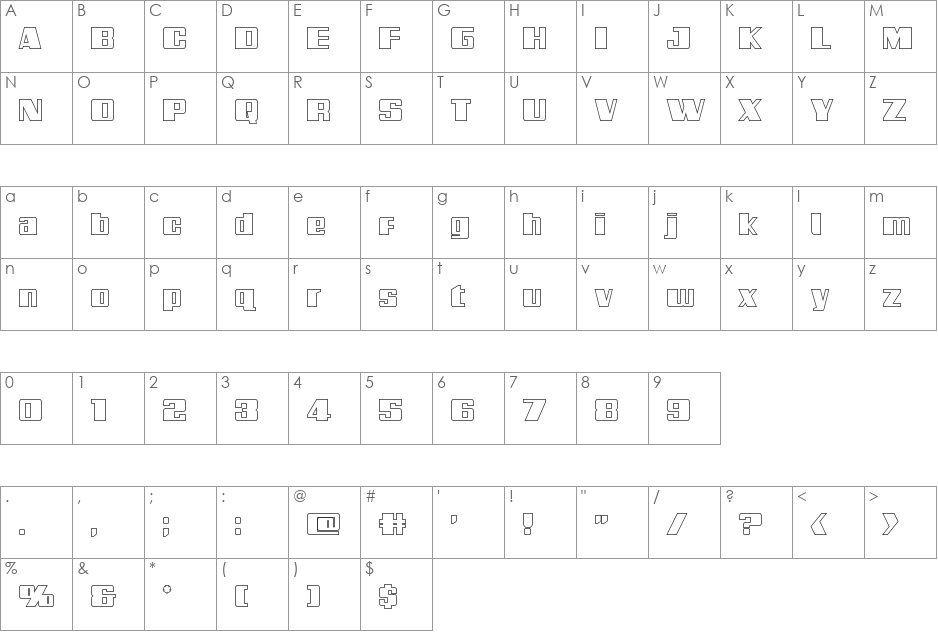 Galactic Storm Outline font character map preview