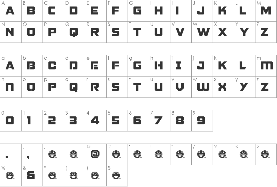 GALACTIC VANGUARDIAN NCV font character map preview
