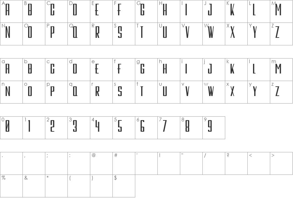 Galah Panjang font character map preview