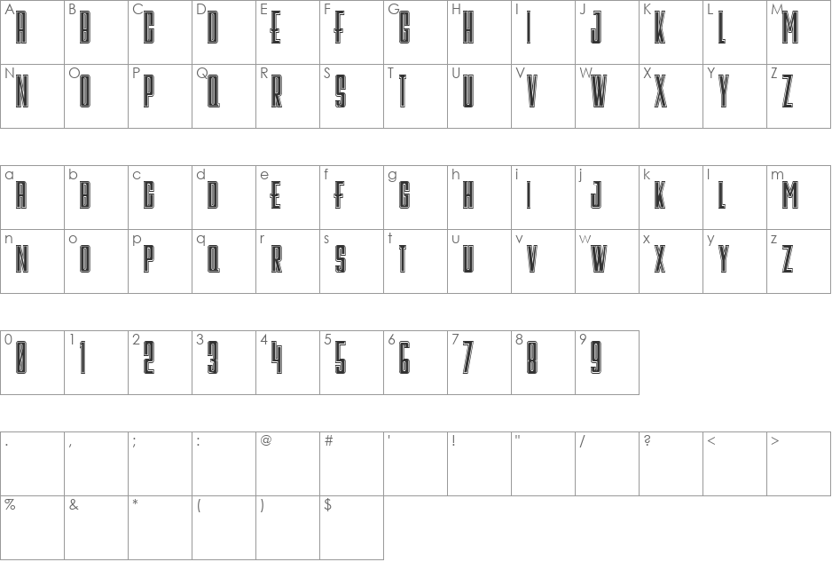 Galah Panjang College font character map preview