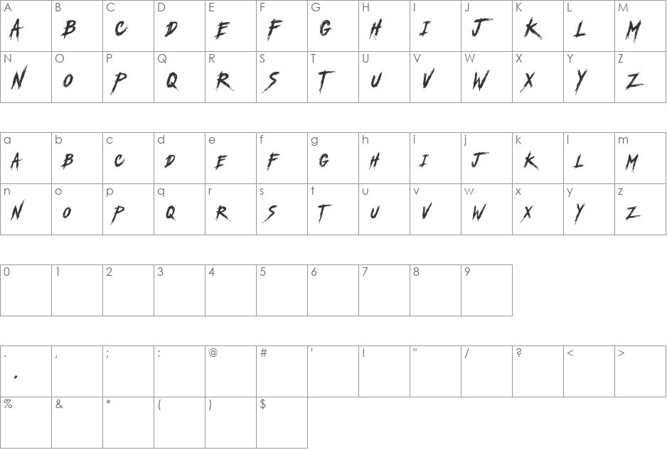 Another America font character map preview