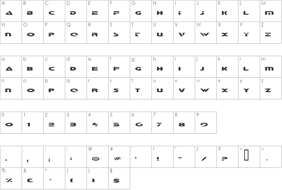 Galant font character map preview