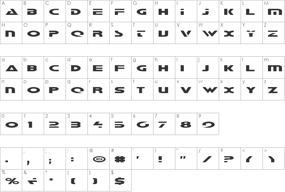 Galant font character map preview