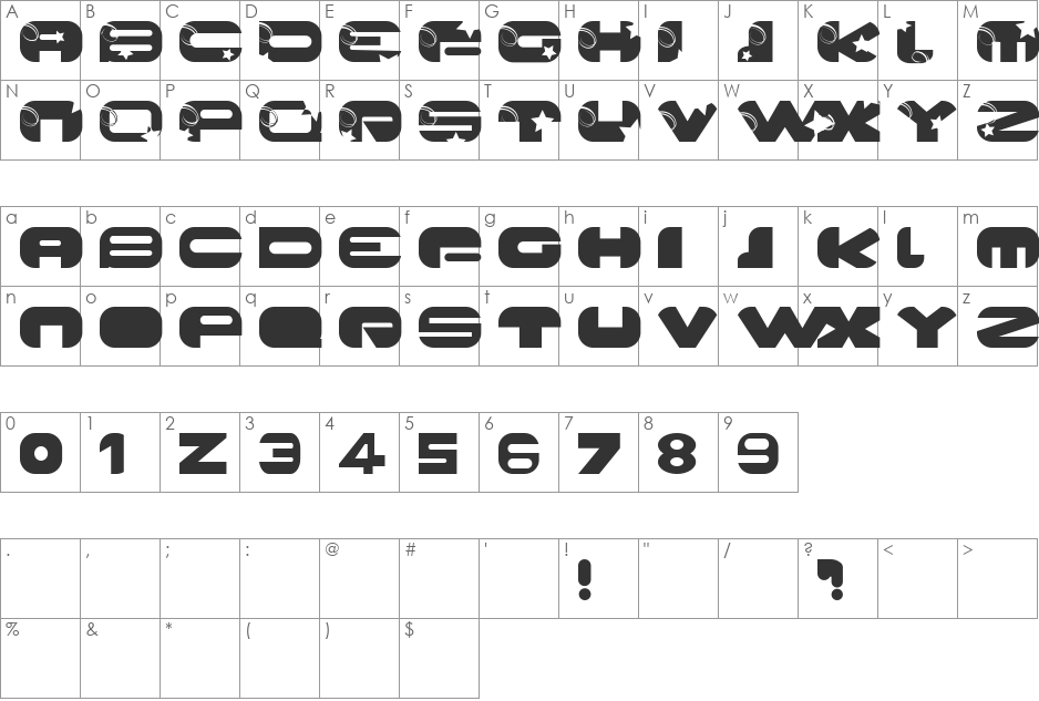 Galaxy font character map preview