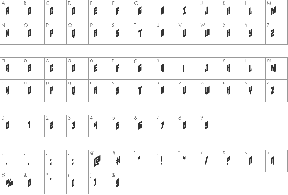 Galaxy Force font character map preview