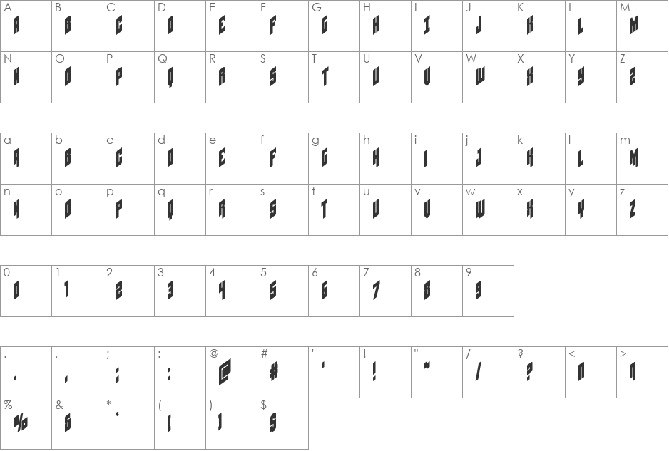 Galaxy Force Condensed font character map preview