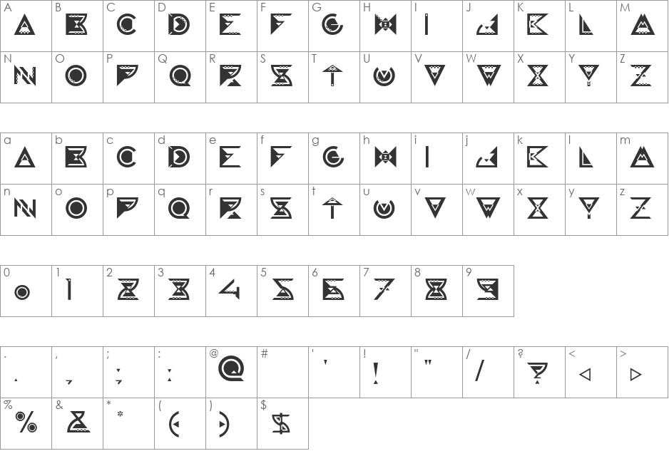 Galaxy Visitors font character map preview