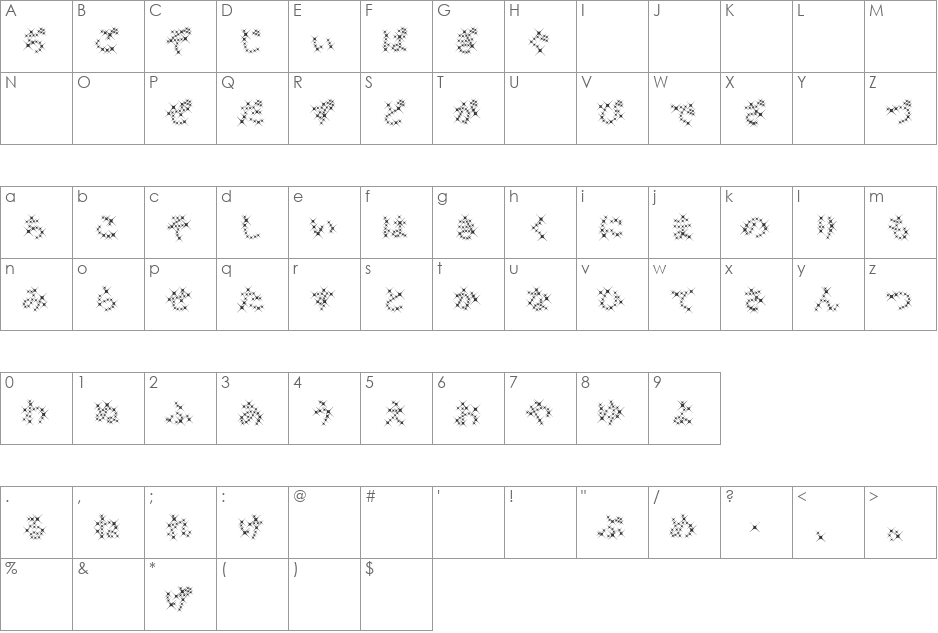 GalaxyfaceHirAno font character map preview