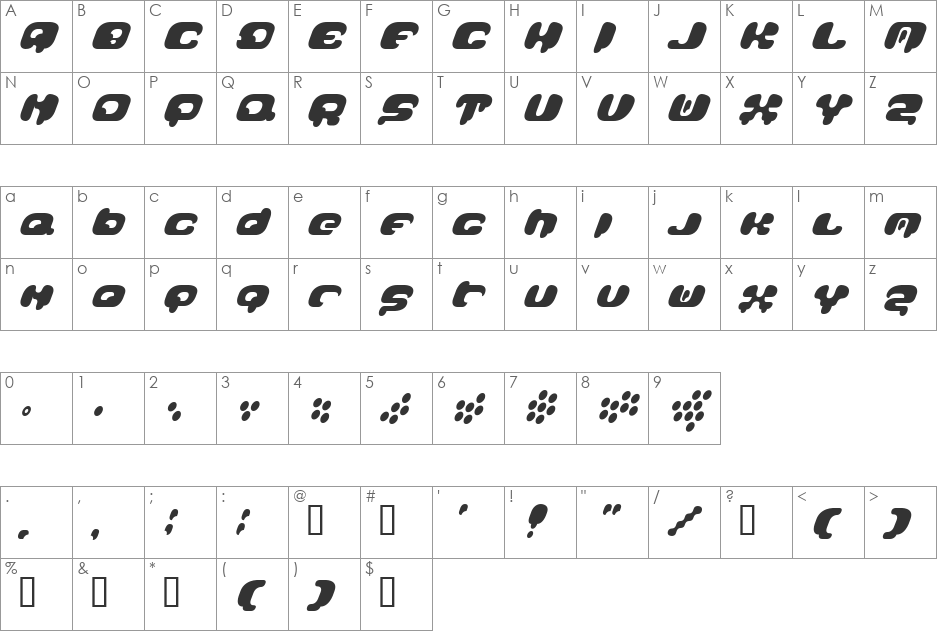 GalaxyTail font character map preview