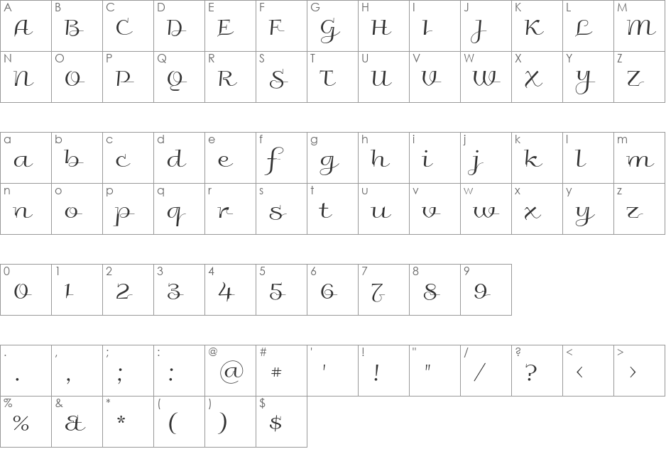 Galberik font character map preview