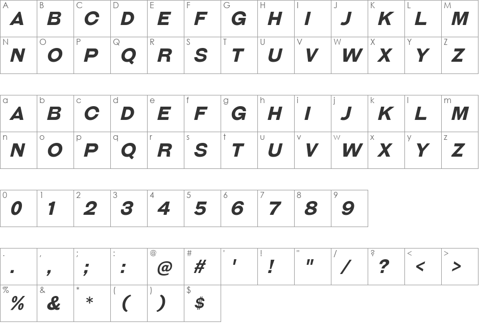 Galderglynn Titling font character map preview