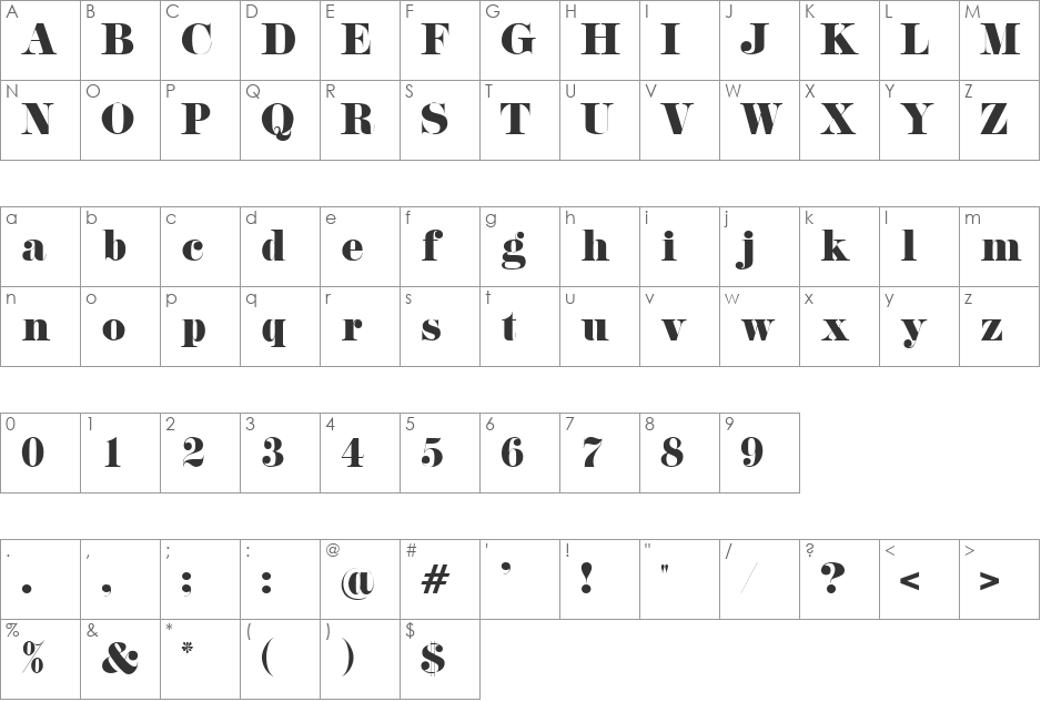 Galeere font character map preview