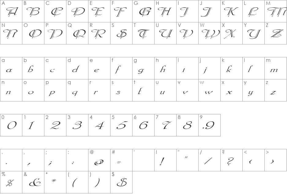 Galer font character map preview