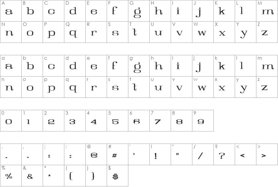 Galeries font character map preview