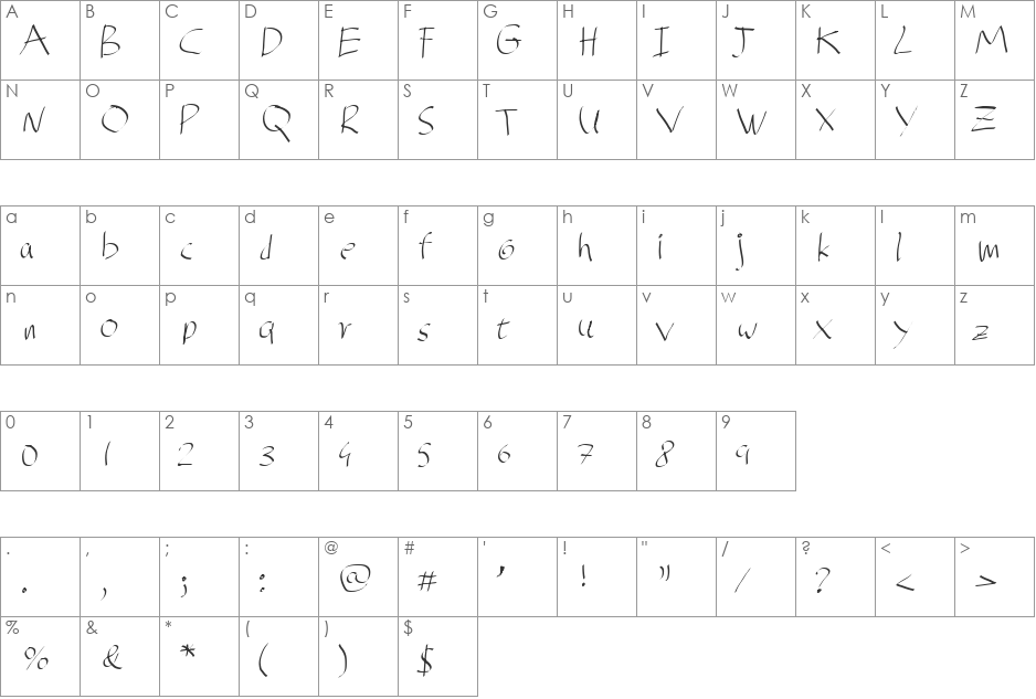 Galga font character map preview