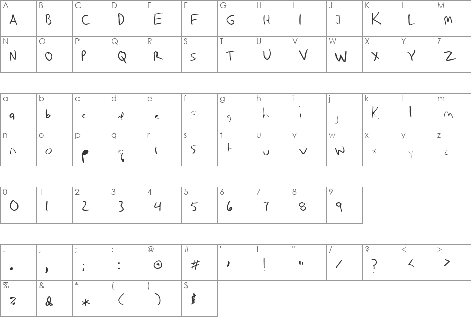 Galgy font character map preview