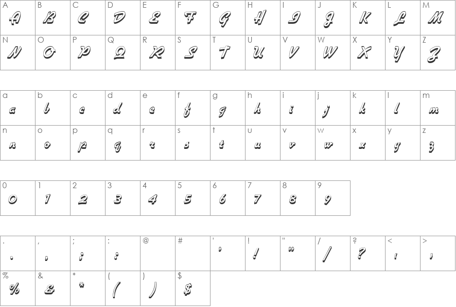 GallanteOutline font character map preview
