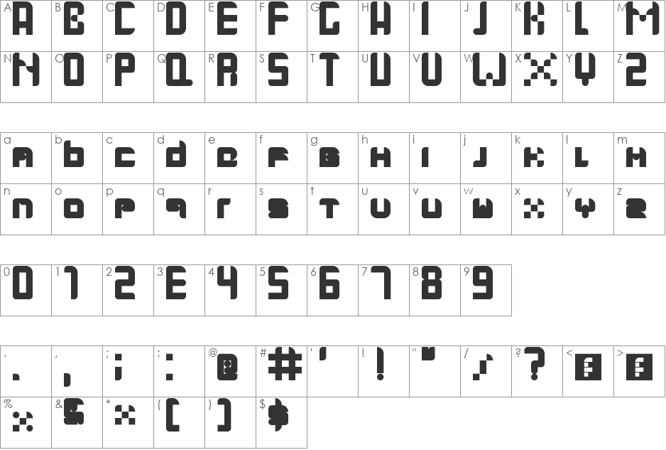 Gallardo font character map preview