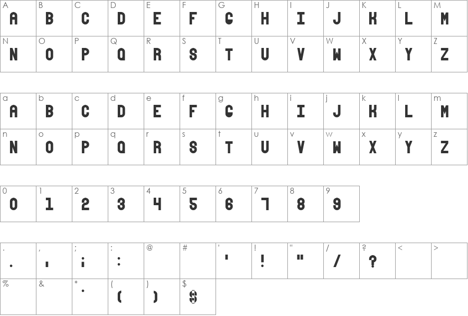 absender font character map preview