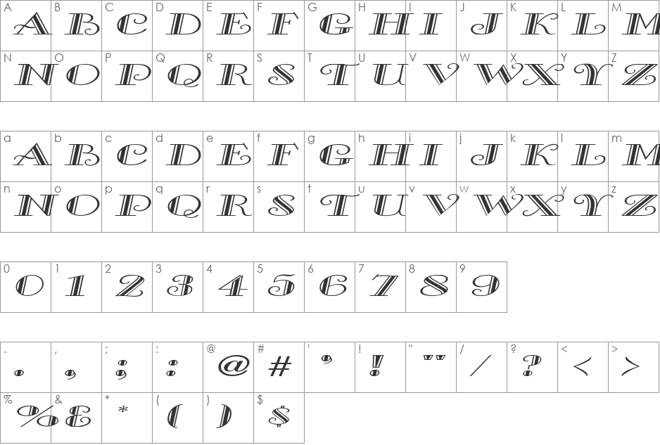 Gallery Wide font character map preview
