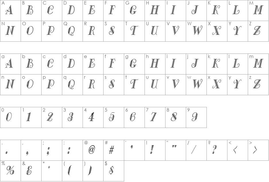 Gallery-Condensed font character map preview