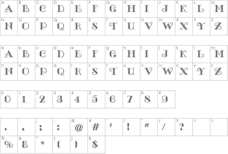 Gallia CG font character map preview