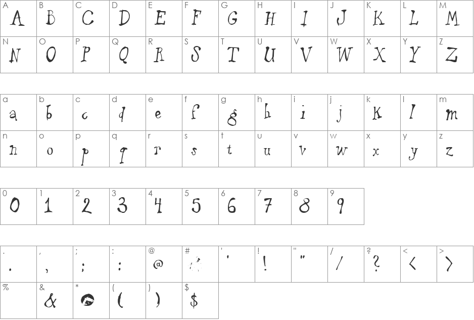 Gallop font character map preview