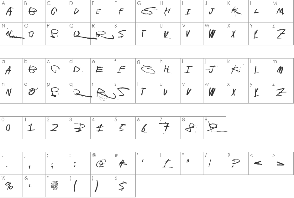 GalvanizeBurn font character map preview