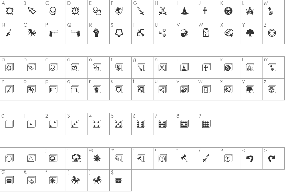 Gamedings font character map preview
