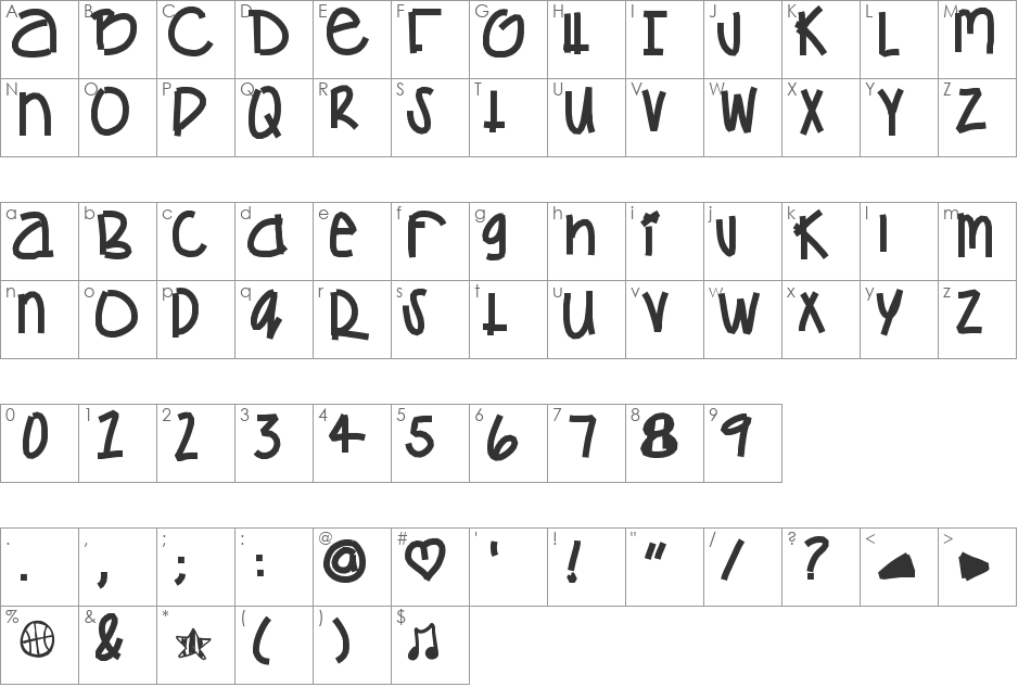 gamesGetchuNoWhere font character map preview