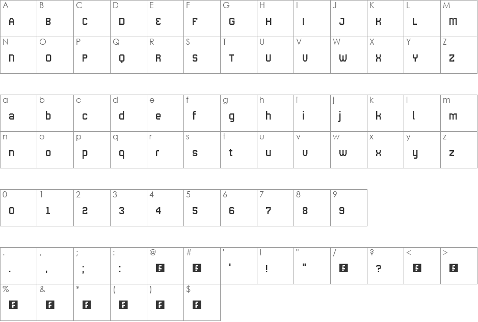 Gamling font character map preview