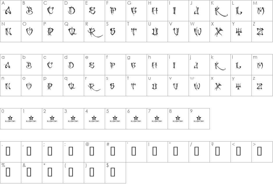 GANGLAND Copyright (c) 2009 by Billy Argel. All rights reserved. font character map preview