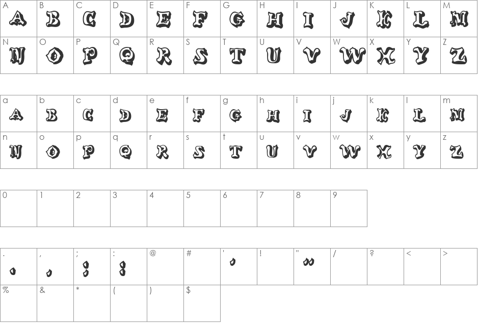 GanglyDisplayCaps font character map preview