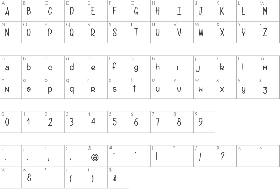 Gants de Soie  font character map preview