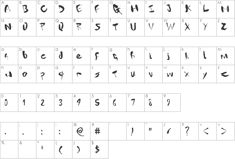 gantz font character map preview