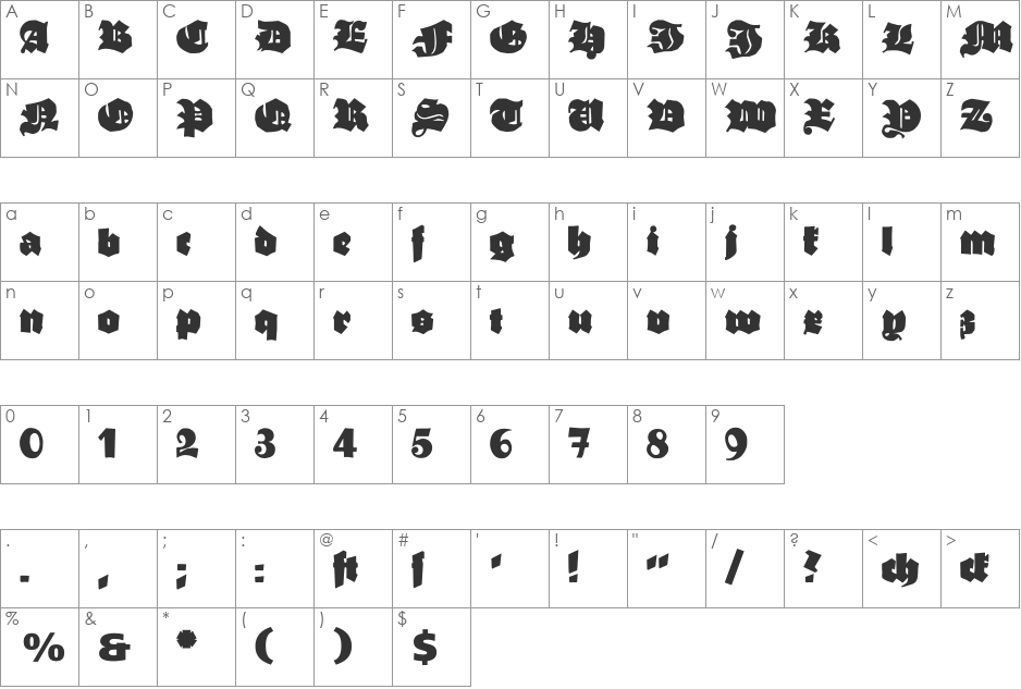 Ganz Grobe Gotisch font character map preview
