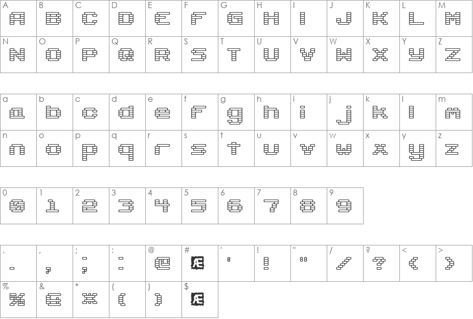 Gaposis Outline (BRK) font character map preview