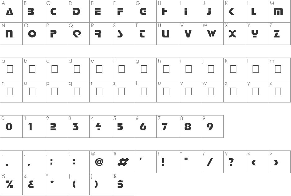 Gaps font character map preview