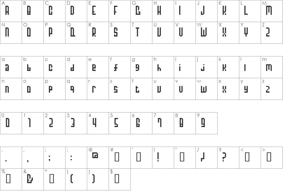 Garage font character map preview