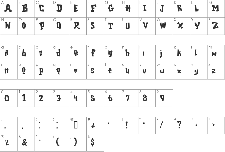 GarageShock font character map preview
