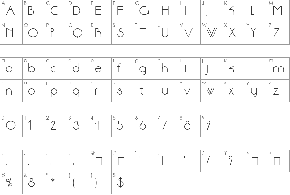 Anson font character map preview