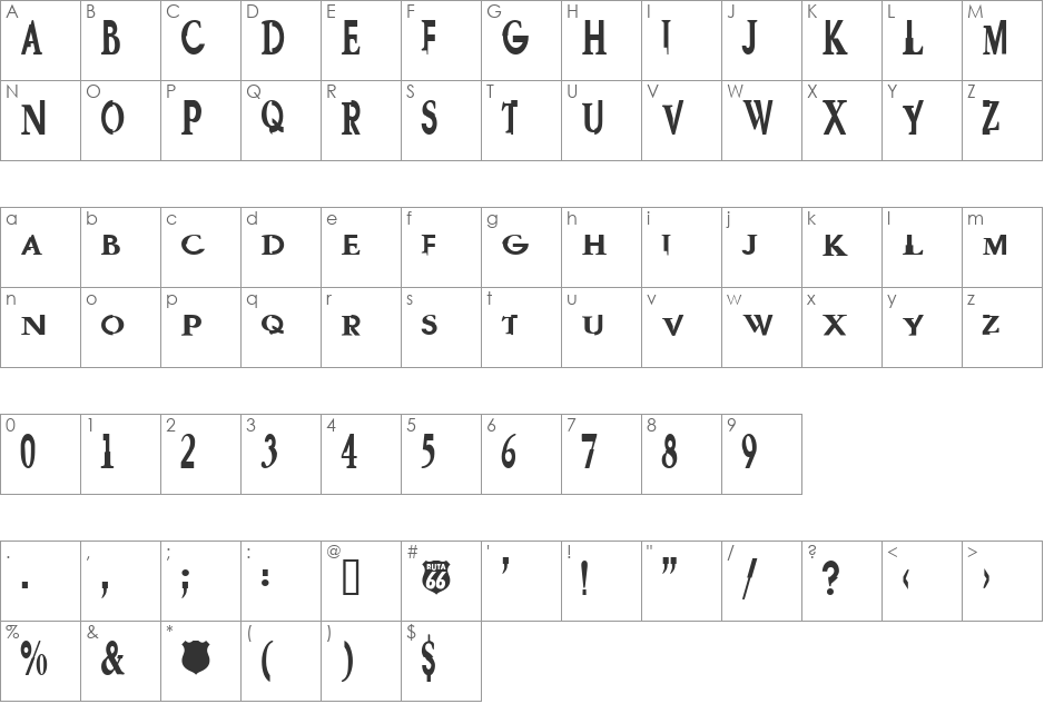 GaramGarde font character map preview