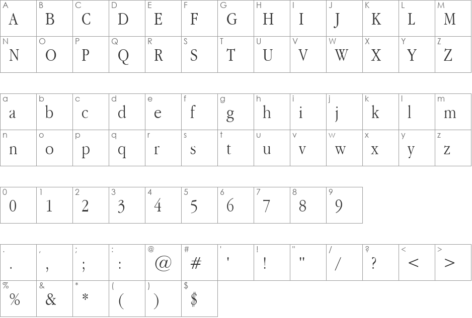 Garamond Narrow font character map preview